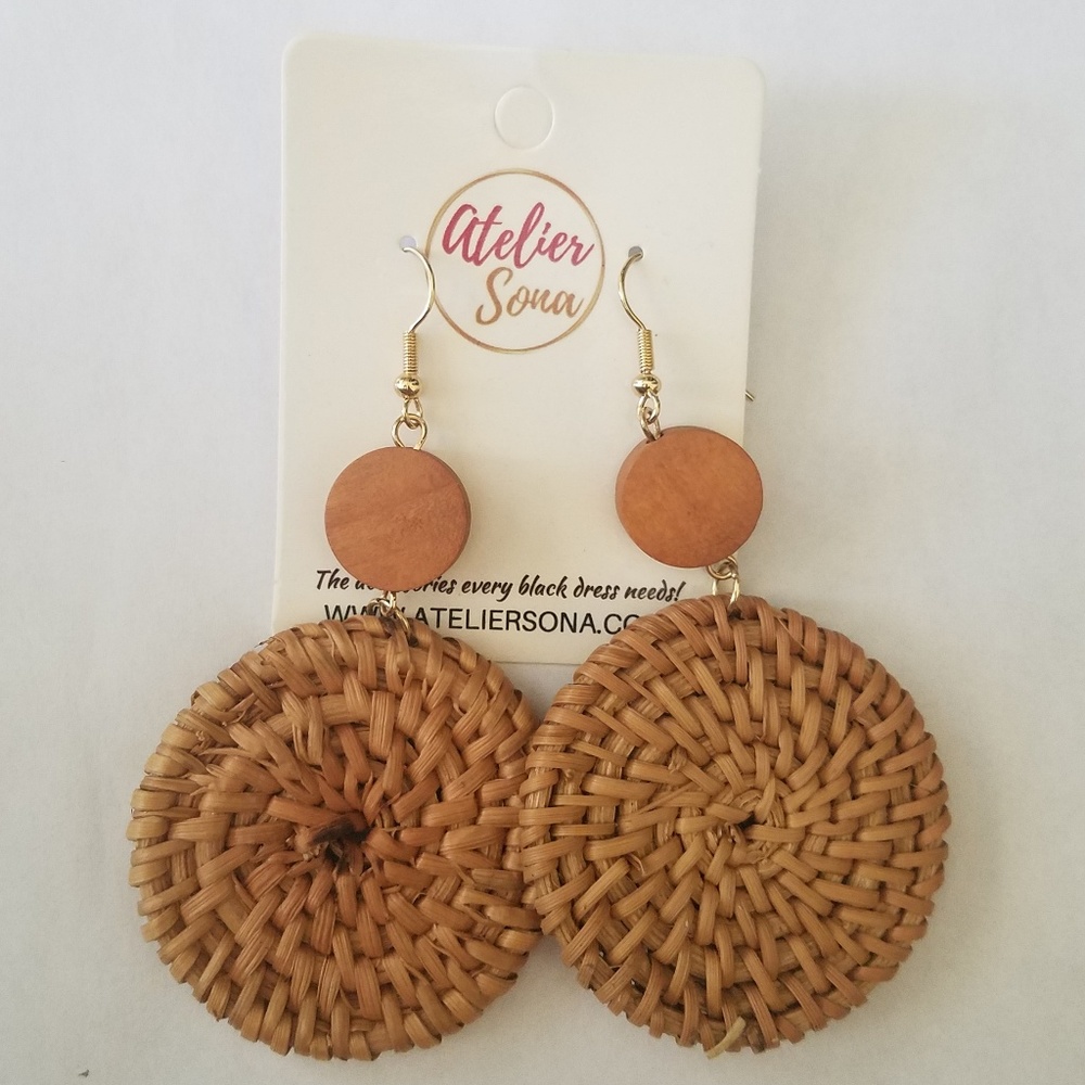 Round Rattan Straw Earrings